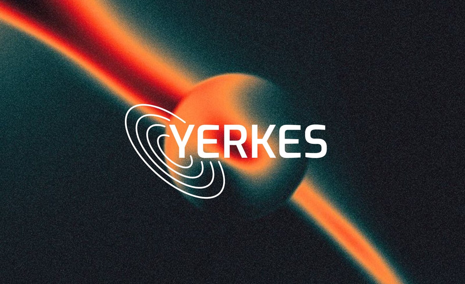 Yerkes Observatory identity: the ringed emblem and YERKES wordmark over a glowing orange orbit on a dark field