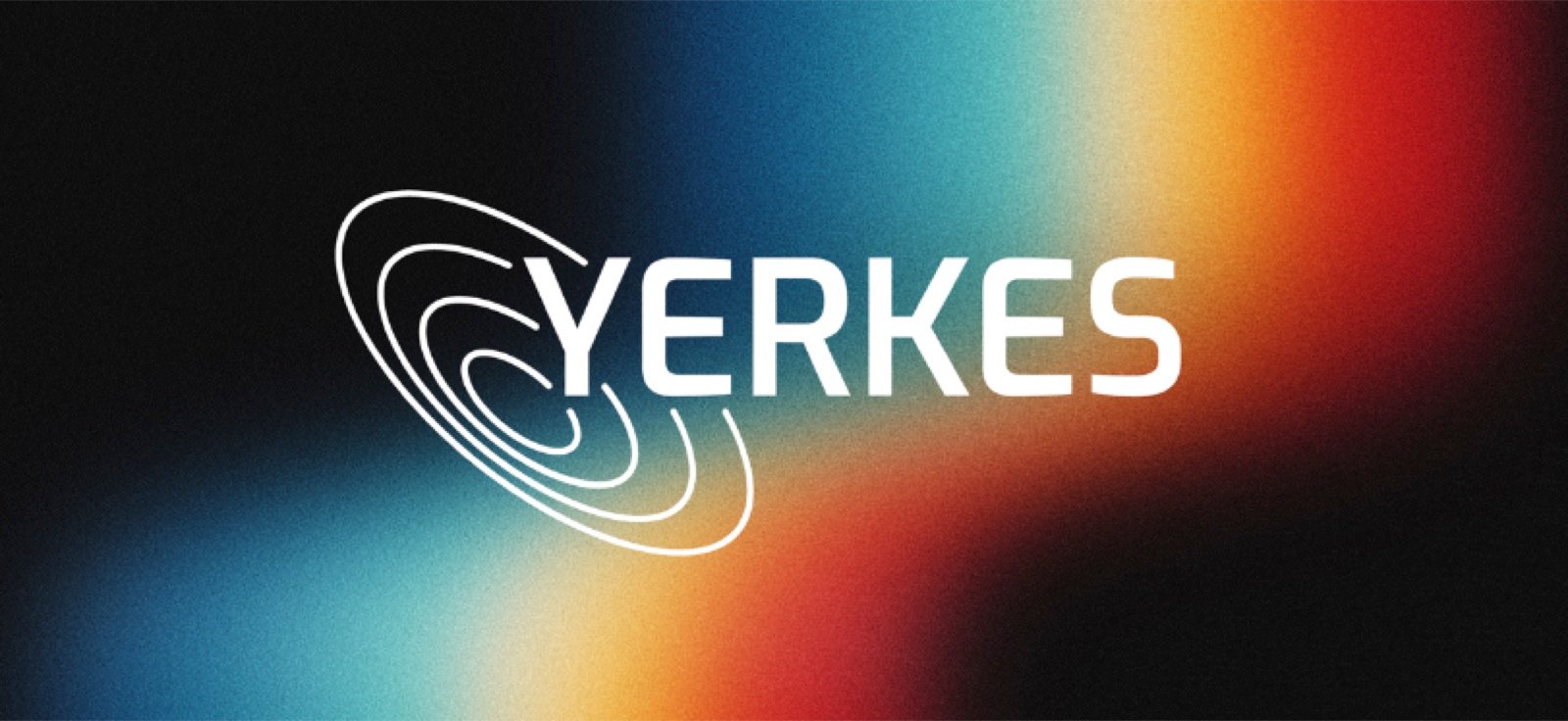 Yerkes Observatory brand identity: spiral emblem and wordmark on an aurora gradient